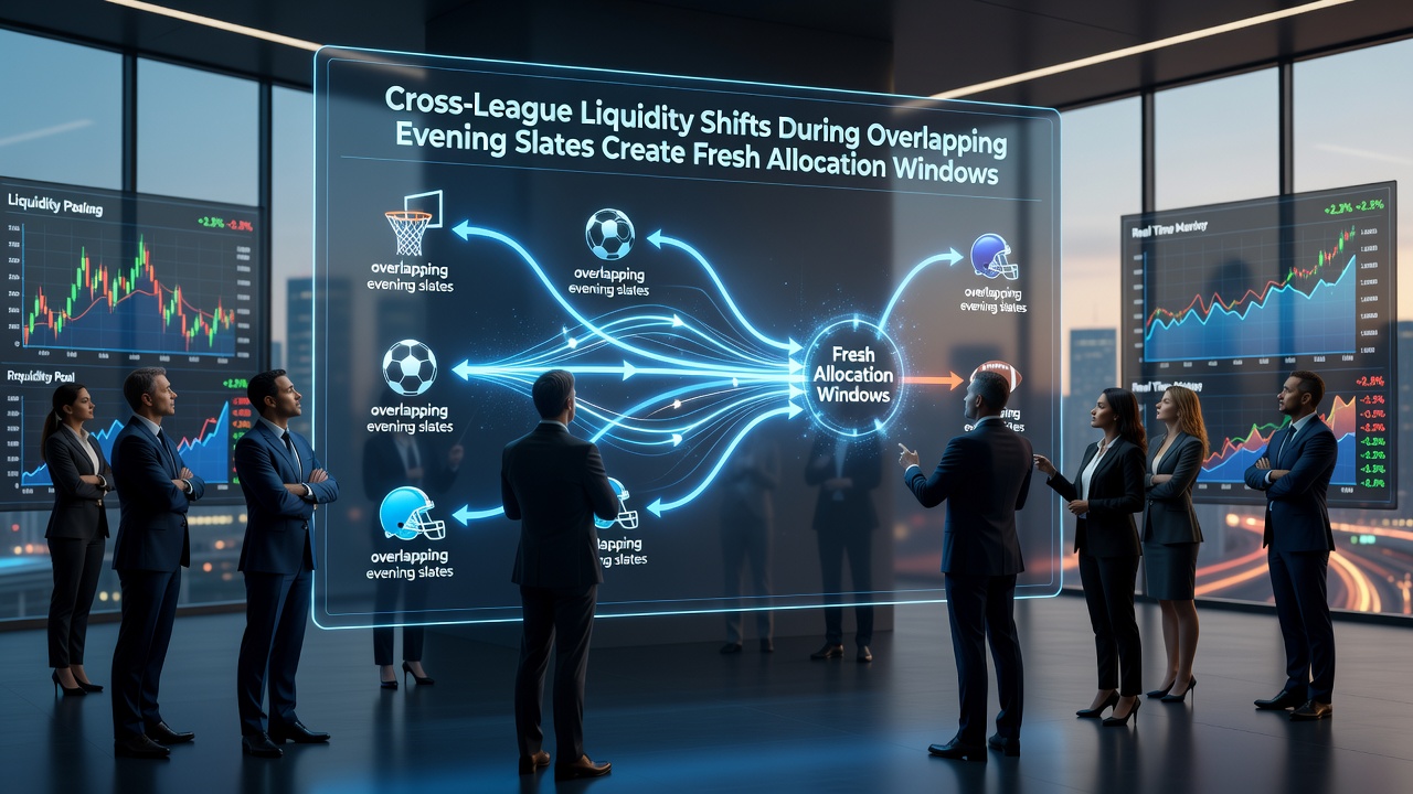Chart tracking real-time liquidity migration between NBA props and soccer totals on an evening with four overlapping games