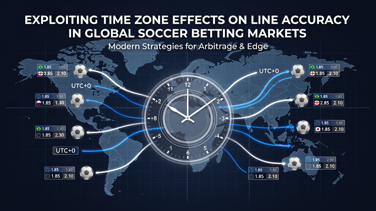 Global map highlighting time zone differences affecting soccer match schedules and betting markets