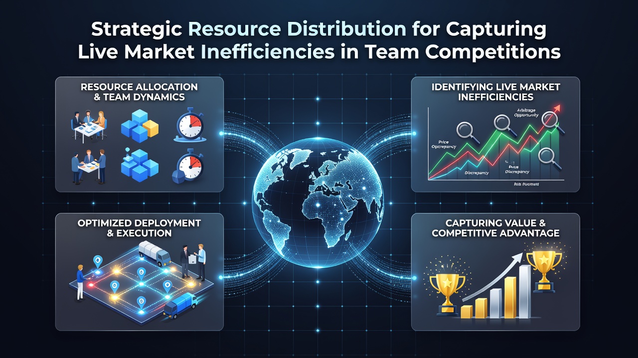 Strategic resource allocation diagram showing capital flows across multiple team competition markets during live events