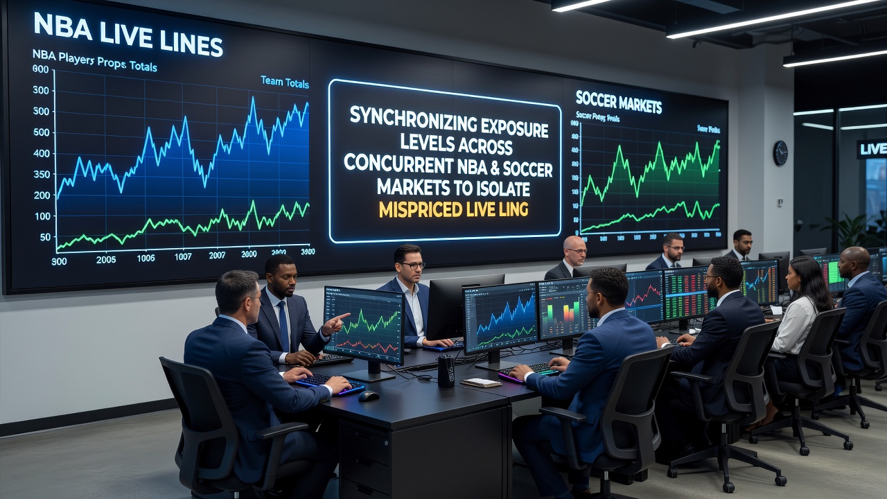 Risk management dashboard displaying synchronized NBA and soccer exposure metrics with real-time line adjustments