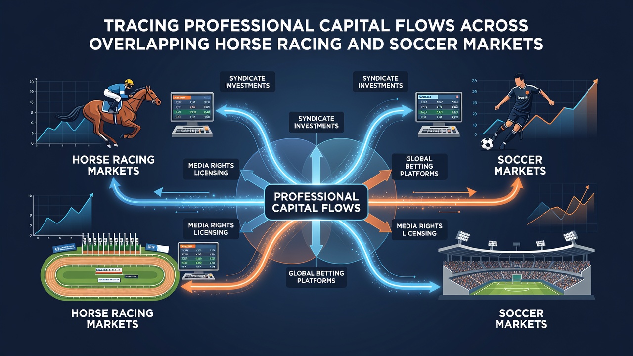 Digital dashboard displaying real-time capital flow indicators between horse racing and soccer betting platforms